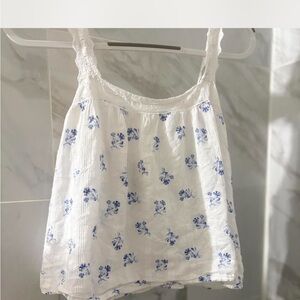 Joie White Top with Blue Floral Design